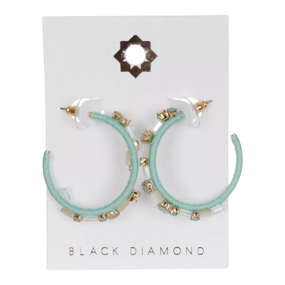 Black Diamond Turquoise Embellished Crystal Hoop Earrings NWT